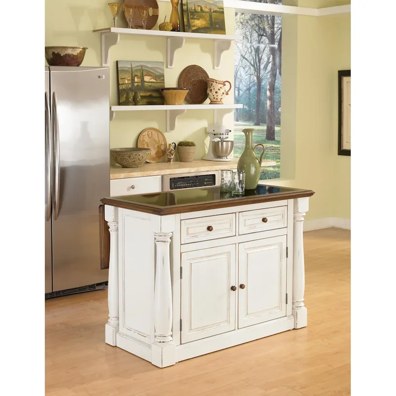 Distressed White Kitchen Island