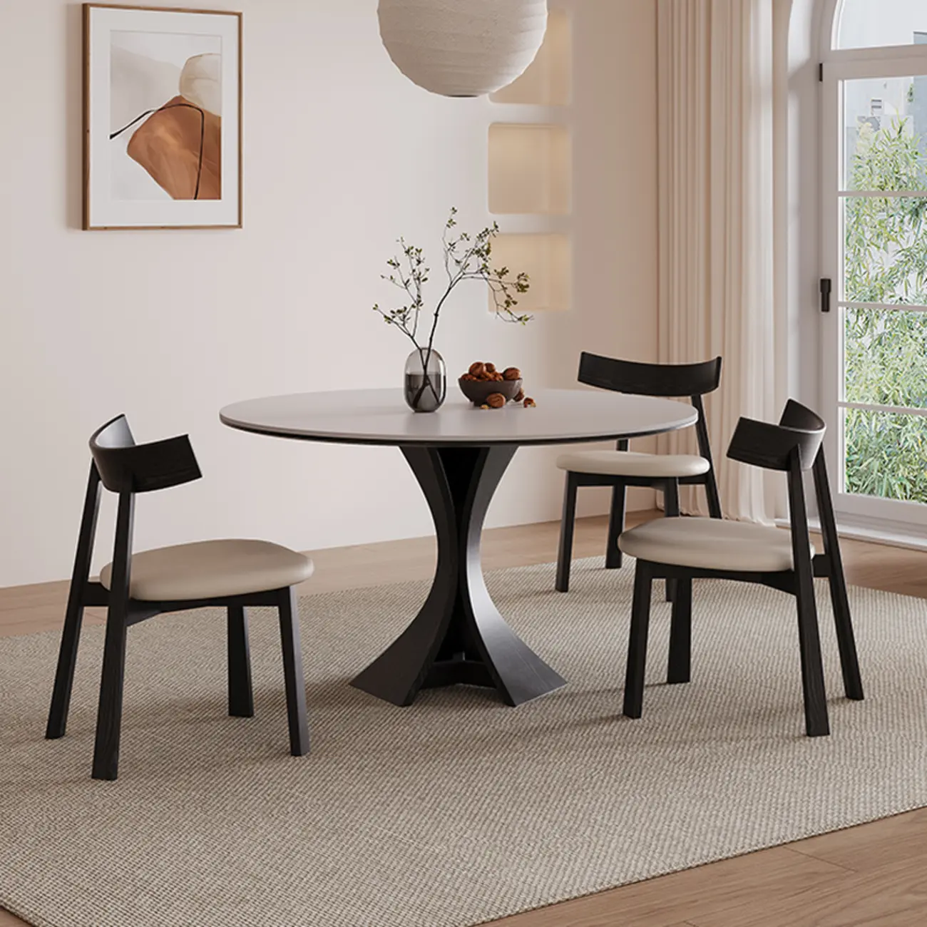Modern Simple Black Wood Round Dining Table