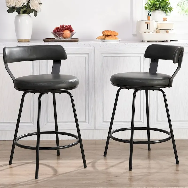 Hausfame Metal Counter Height Industrial Swivel Bar Stools