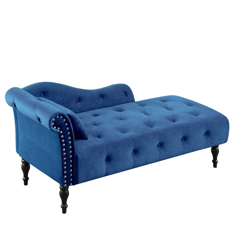 Modern 60.6 Velvet Upholstered Buttons Tufted Chaise Lounge Chair with Solid Wood Legs and Nailheads