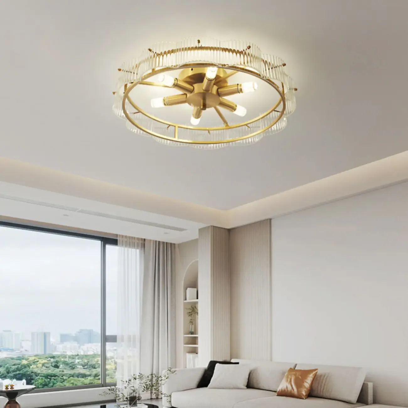 Semi Flush LED Ceiling Light with Clear Shade for Living Room
