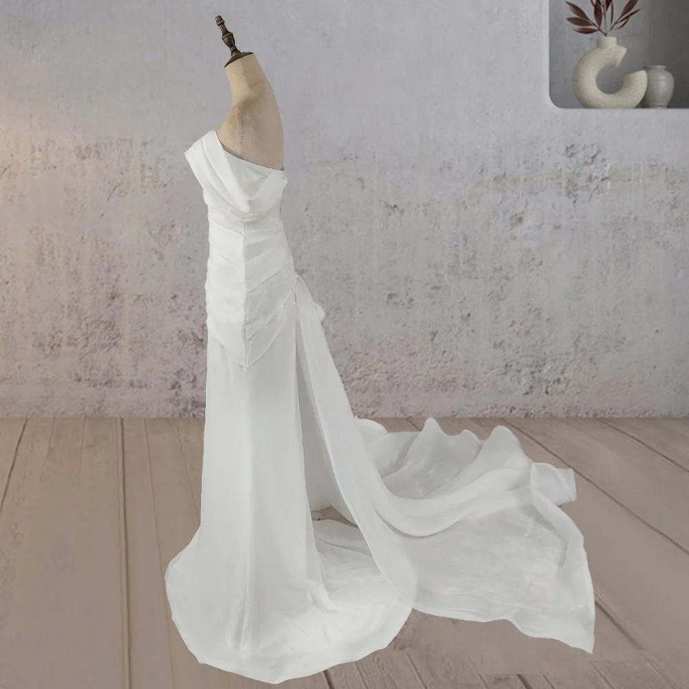 Mermaid Ruched Off-Shoulder Beauty Wedding Dress with Train