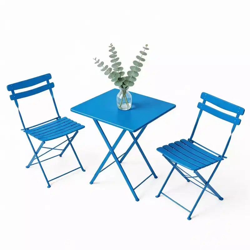 3-Piece Foldable Patio Bistro Set, Indoor/Outdoor Metal Table & 2 Folding Chairs, Compact Square Furniture for Balcony, Porch, Garden & Small Spaces