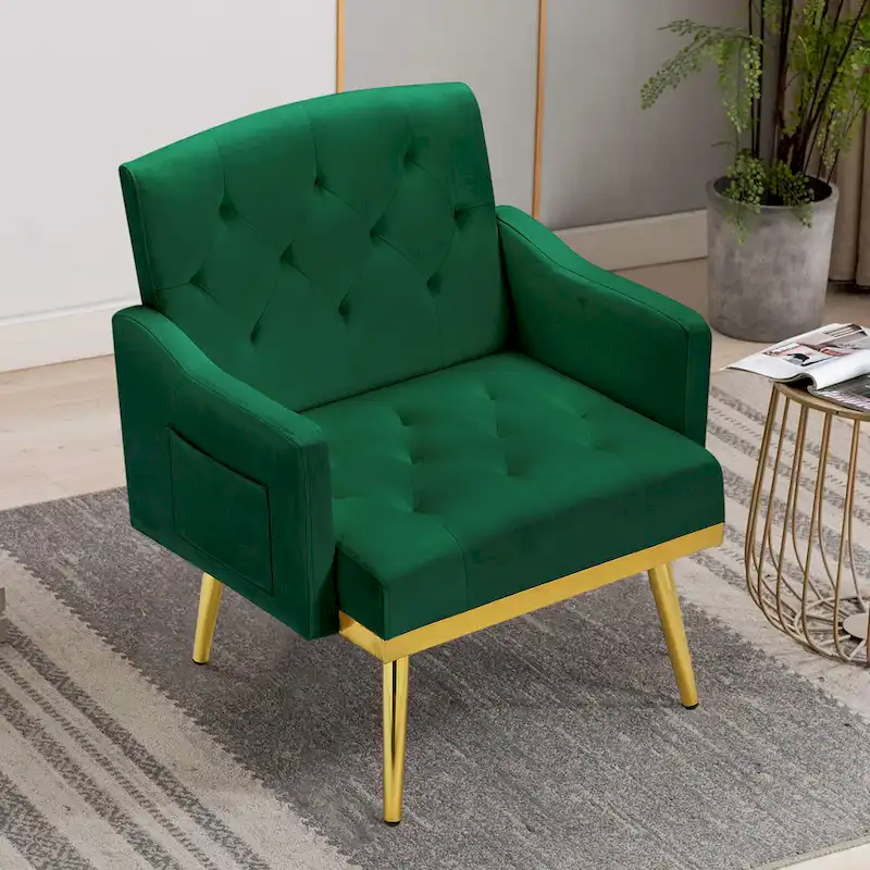 Velvet Accent Chair, Comfy Tufted Upholstered Armchair, Gold Legs - 28.7W