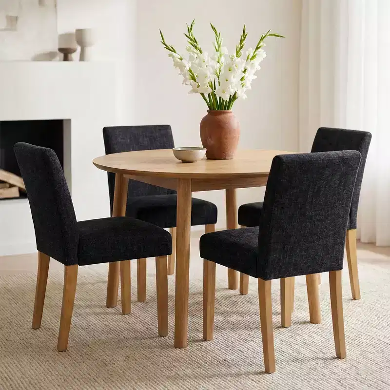 Modern Armless Dining Chairs Set of 4, Fabric Upholstered Dining Side Chairs with Solid Wood Legs for Kitchen or Dining Room-Panipeachy