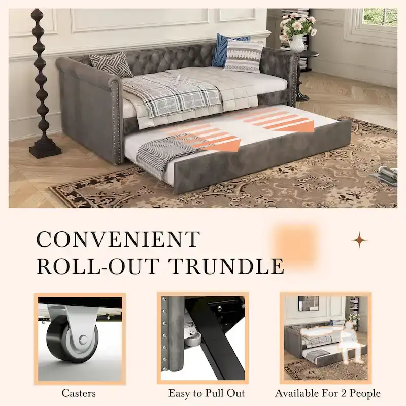 Christopher Knight Home - Augusta Velvet Upholstered Tufted Daybed with Trundle Design