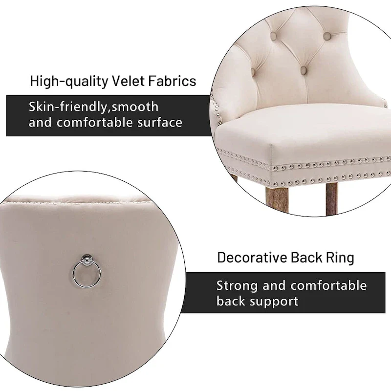 Set of 2 Velvet Dining Chairs,Tufted Solid Wood Armless Chairs Accent Chair with Nailhead Trim and Back Ring Pull