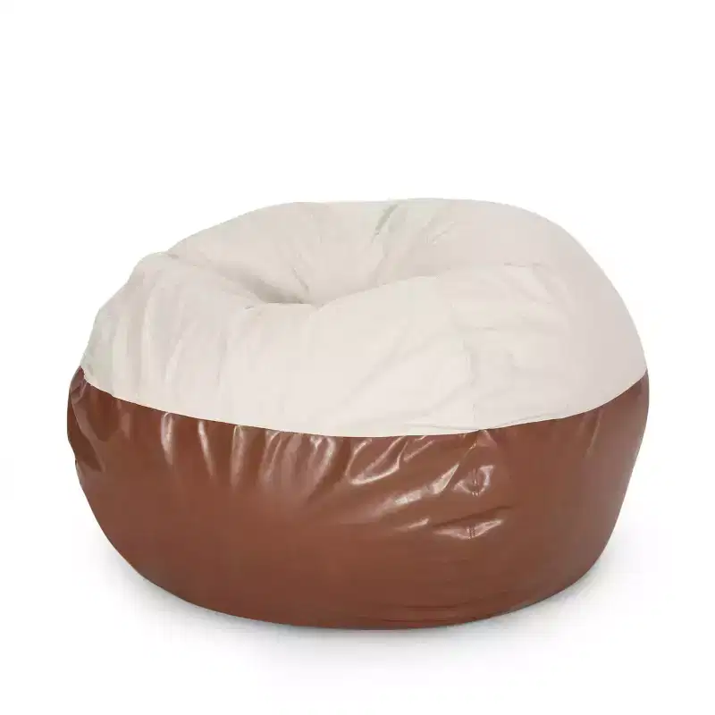 TUYOHW 5ft Rounded Bean Bag Chair, Faux Leather Floor Sofa for Easy Cleaning, Comfy Sofa Chair for Living Room and Bedroom