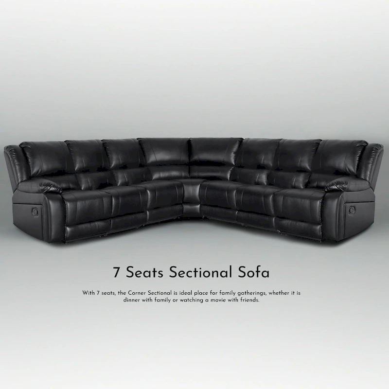 129 W 7-Seat Faux Leather Manual Recliner Large Sectional Reclining Sofa