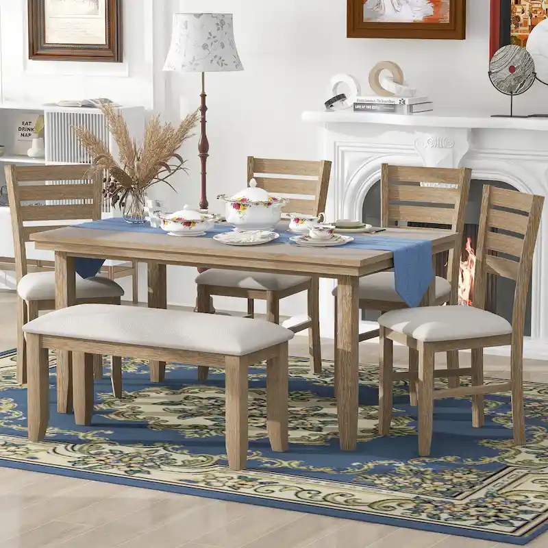 5-piece Farmhouse Dining Set Rectangular Table Chair