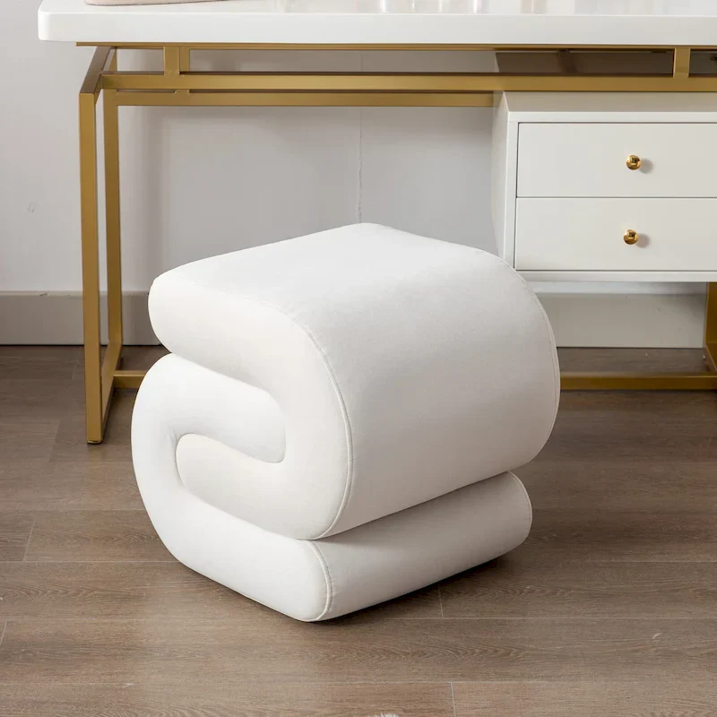 Modern S-shape Fabric Ottoman Makeup Stool Footstool