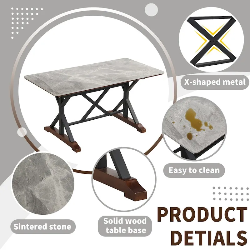 Sintered Stone Dining Table - Rectangular, Seats 6 (Gray)