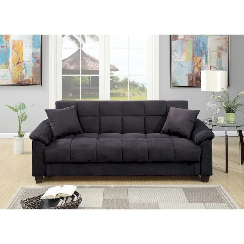 Gray Microfiber Adjustable Sofa Bed with 2 Pillows
