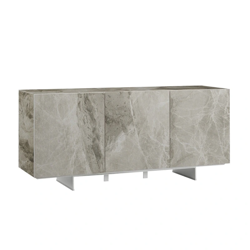 STONE buffet-server in white marbled ceramic. - N/A