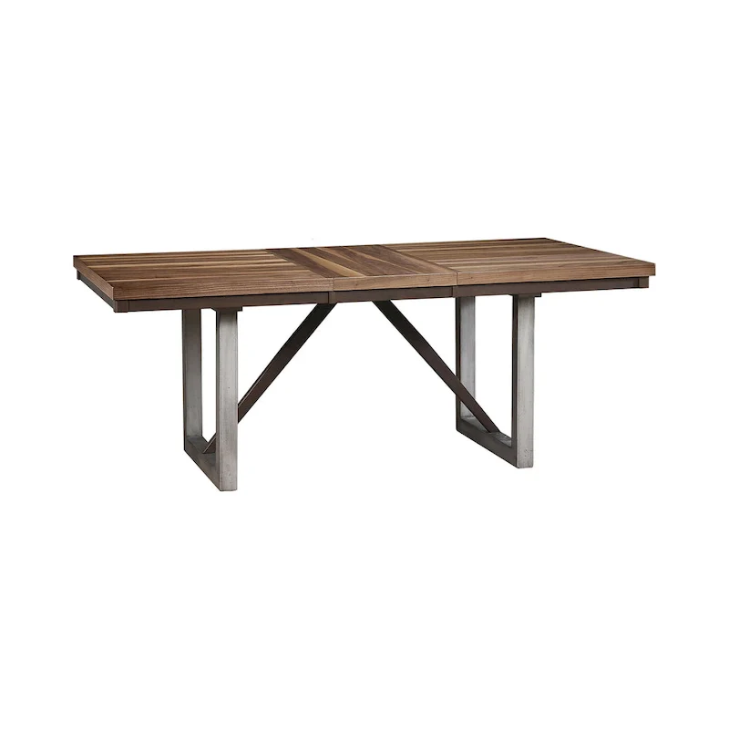 Natural Walnut & Grey 7-Person Dining Set with Extension Leaf