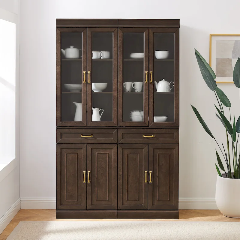 Crosley Stanton 2Pc Glass Door Kitchen Storage Pantry Cabinet Set