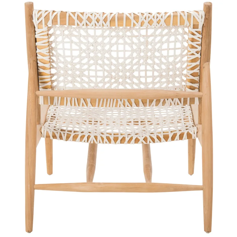 White Leather Woven Accent Chair - Single Seat