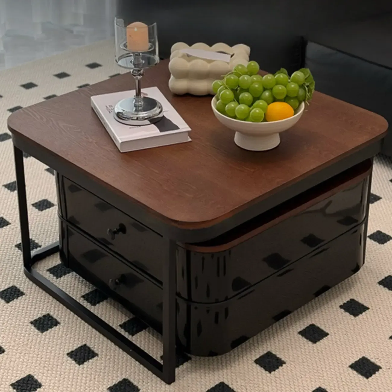 Modern Square Wood Stone Nesting Coffee Table