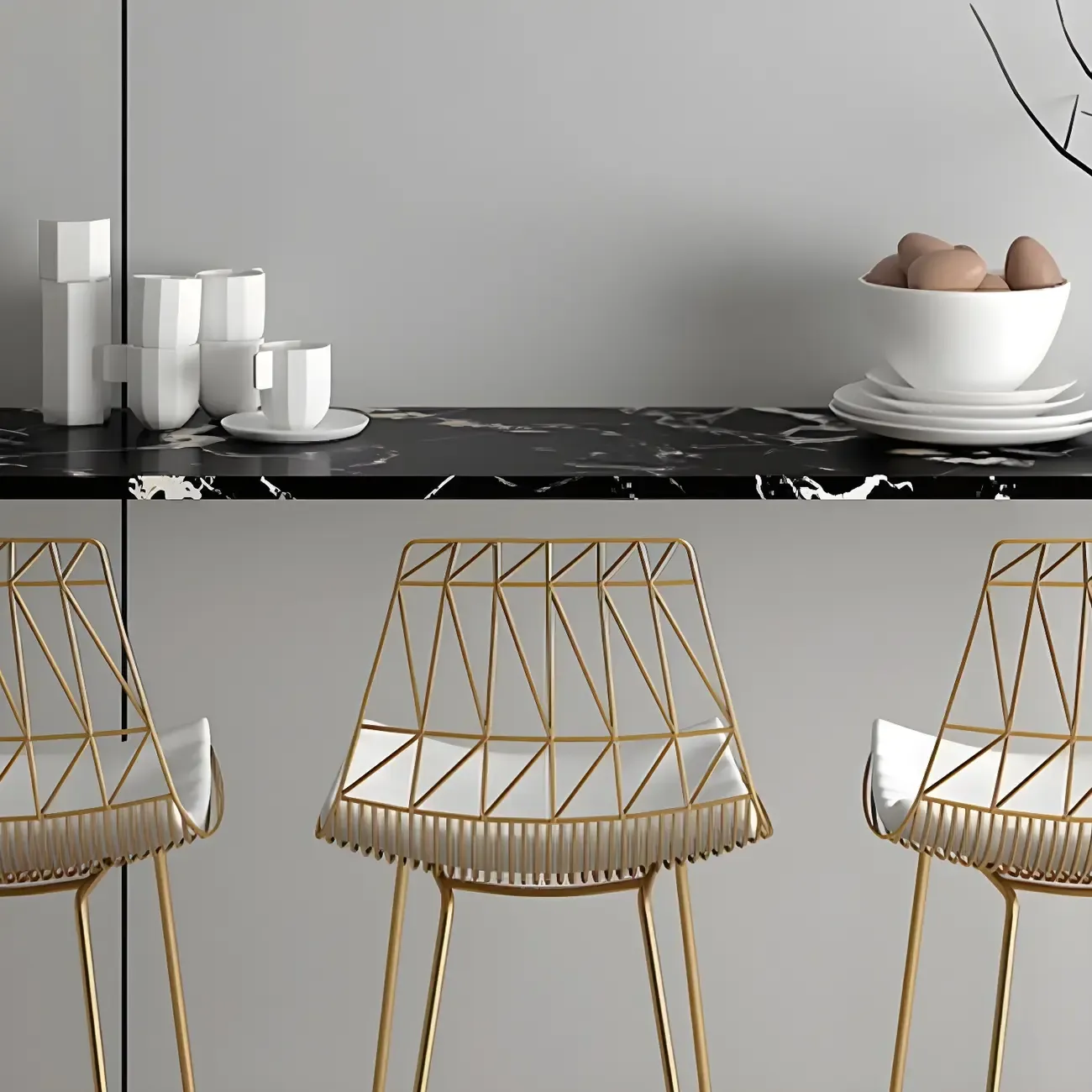 Black Rectangle Marble Tall Bar Table Gold Base