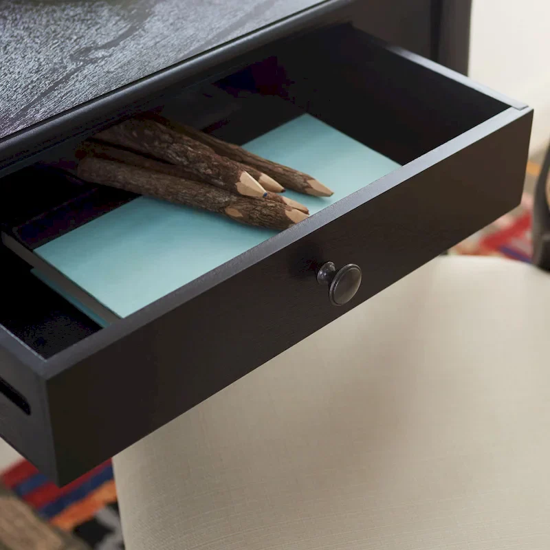 Classic 1-Drawer Writing Desk with Turned Legs & Rich Brown Top