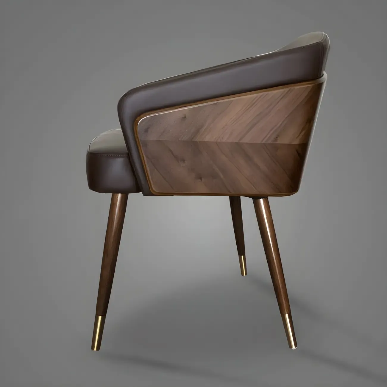 Modern Armrest Faux Leather Wood Dining Chair Low Back