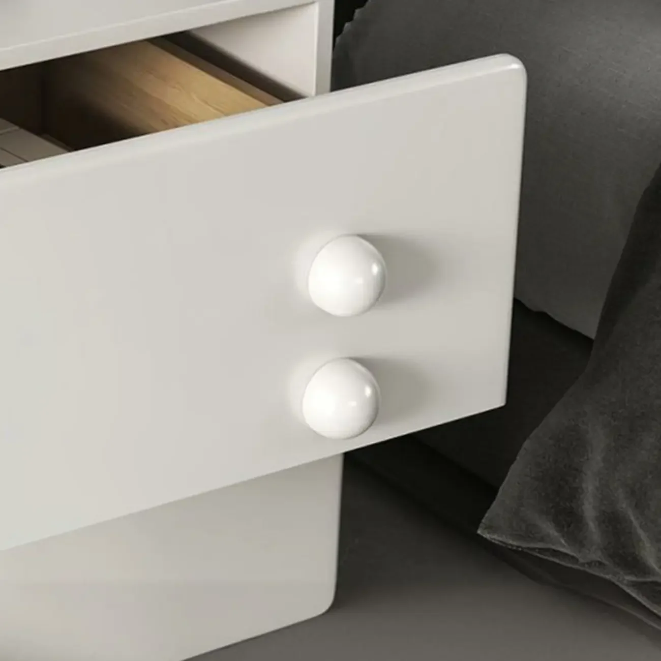 White Wood High-Gloss 2-Drawer Nightstand with Sphere Legs
