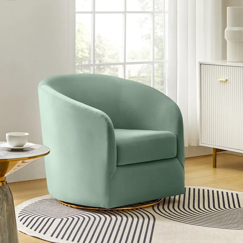 Eleuterio Modern Velvet Curved Swivel Accent Barrel Chair with Metal Base by HULALA HOME