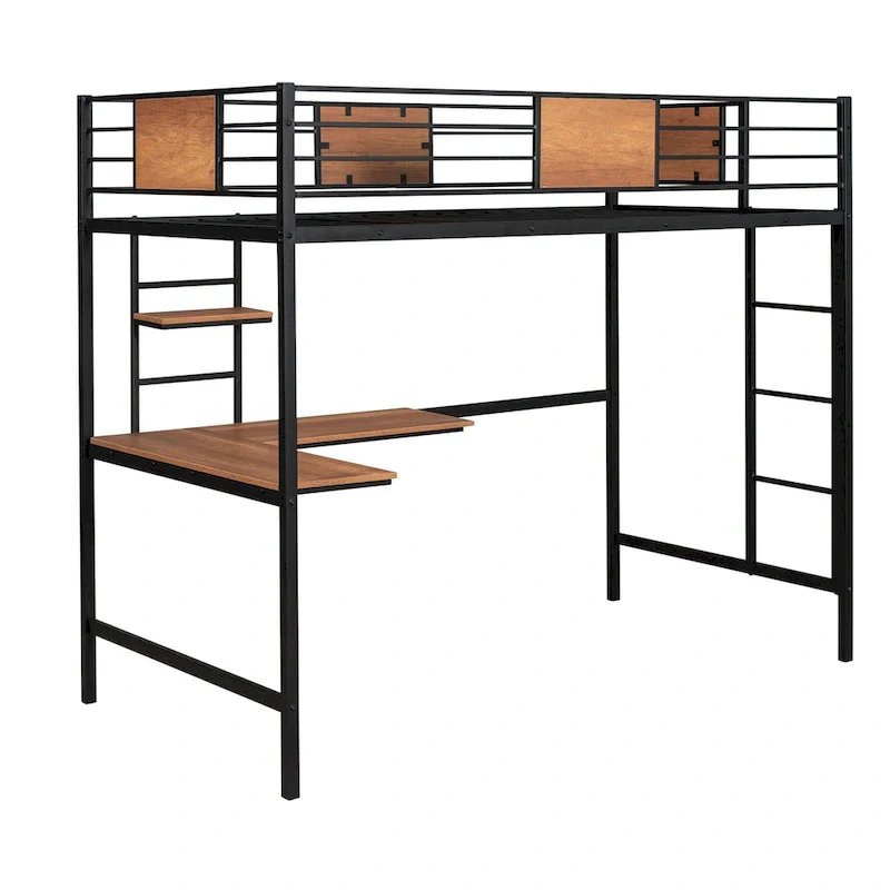 Twin Metal Loft Bed with Desk and Shelve
