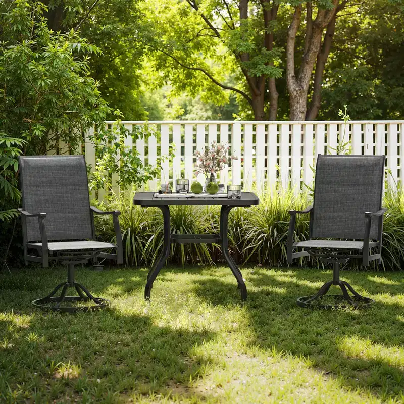GDFStudio Aiko Modern Metal Patio Swivel Dining Chairs with Padded Textilene Fabric (Set of 2)