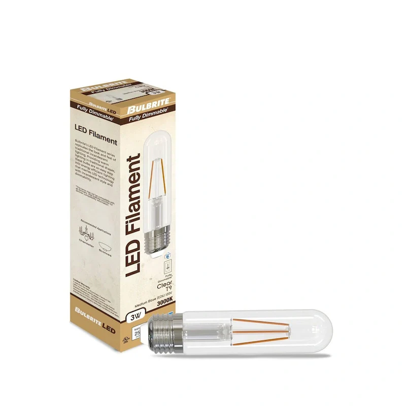 Bulbrite Pack of (2) Dimmable Clear Filament T9 Medium (E26) LED Bulb