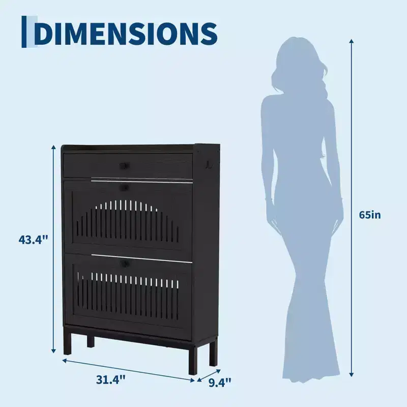 Shoe Cabinet with 2 Flip Drawers and 1 Large Drawer, Wooden Shoe Organizer Cabinet with Adjustable Shelf, Shoe Storage, Hidden Shoe Cabinet