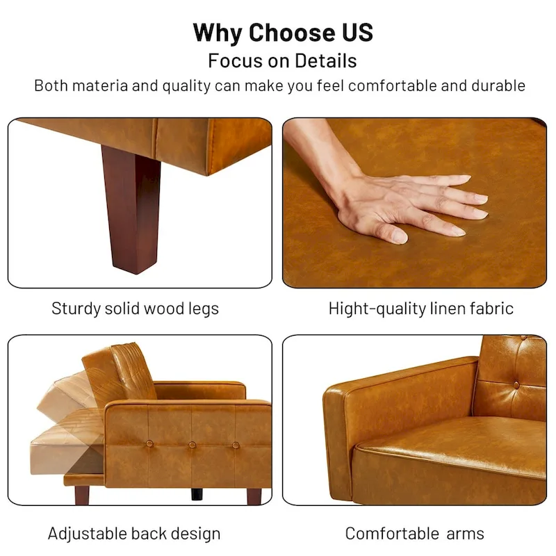 Sofa Bed Couch Faux Leather Loveseat Sofa Convertible Modern Futon Couch Small Sleeper Futons Bed