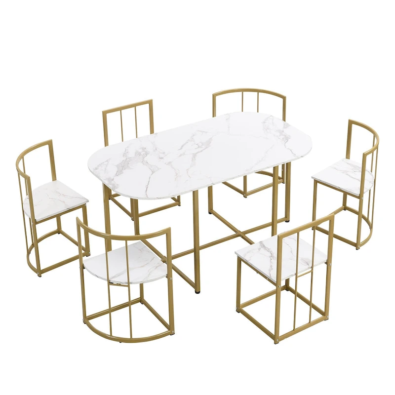7-Piece Iron Dining Table Set with Table and Six Chairs