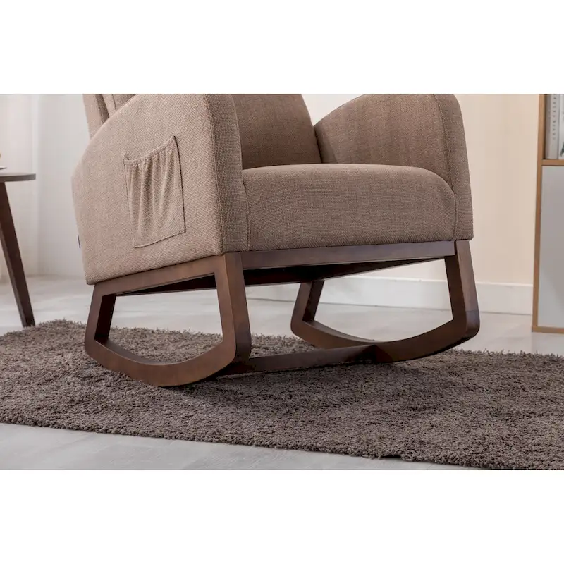 Modern 27 Upholstered Rocking Chair with Wood Legs and Side Pocket