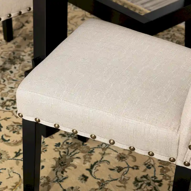 High Back Linen Fabric Dining Chairs with Nailhead Trim – Grey / Cream White / Tan