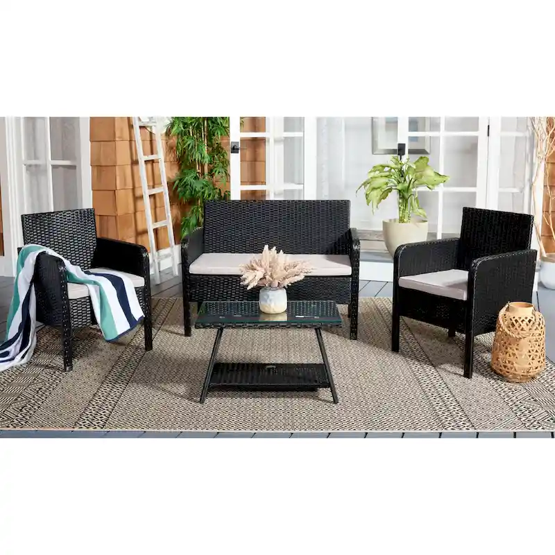 SAFAVIEH Outdoor Aboka Wicker/Steel 4-piece Patio Conversation Set - 42W x 21D x 31H