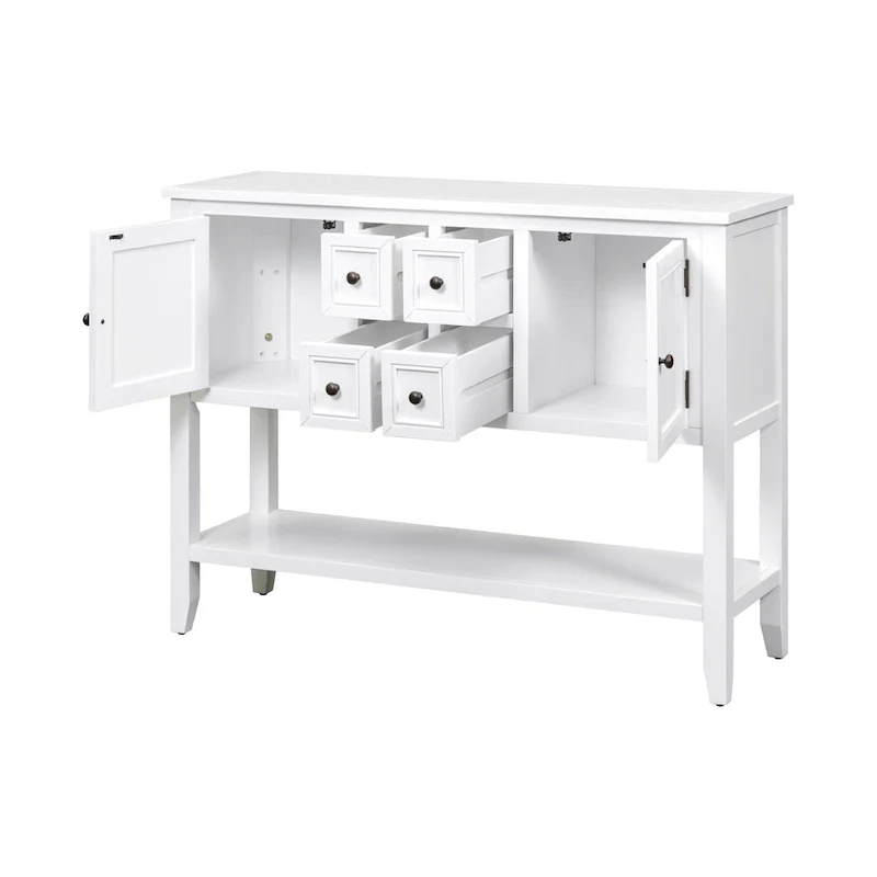 White 4-drawer Buffet Sideboard Console Table with Bottom Shelf