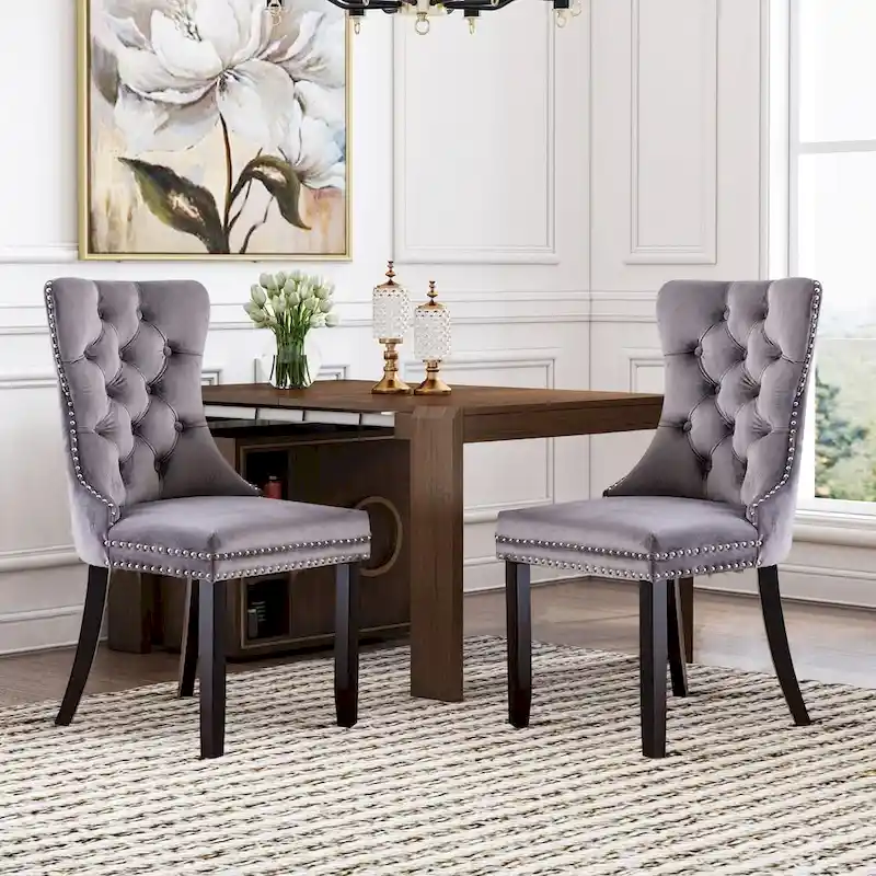 Luxury Upholstered Velvet Dining Chair with Solid Wood Legs