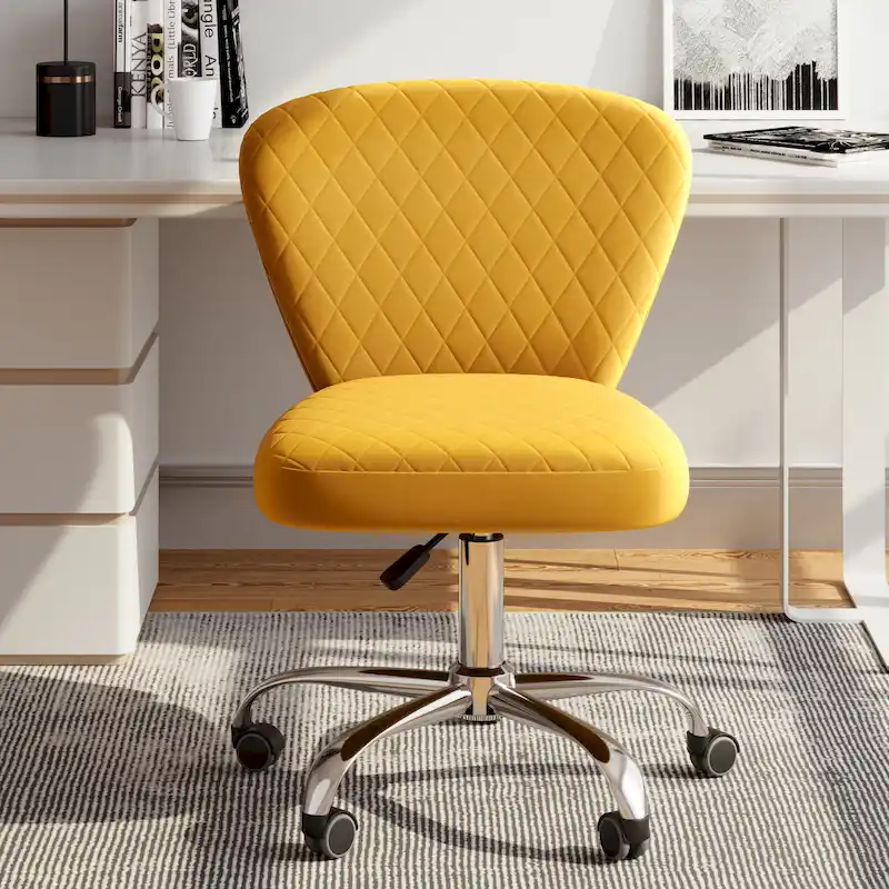 Blue/Grey/Pink/Beige Velvet Armless Swivel Office Chair, 1-Person