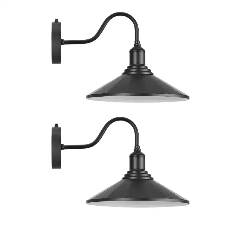 VEVOR Outdoor Barn Light, 11.5 in Diameter, 2-Pack Farmhouse Gooseneck Light Fixture, Exterior Wall Sconce, with Vintage Style, Anti-Rust, Black