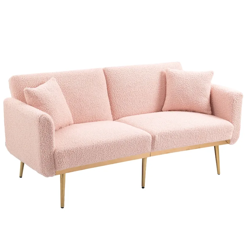 Teddy Fabric Upholstered Tufted Loveseats Sleeper Sofa With Rose Golden Legs