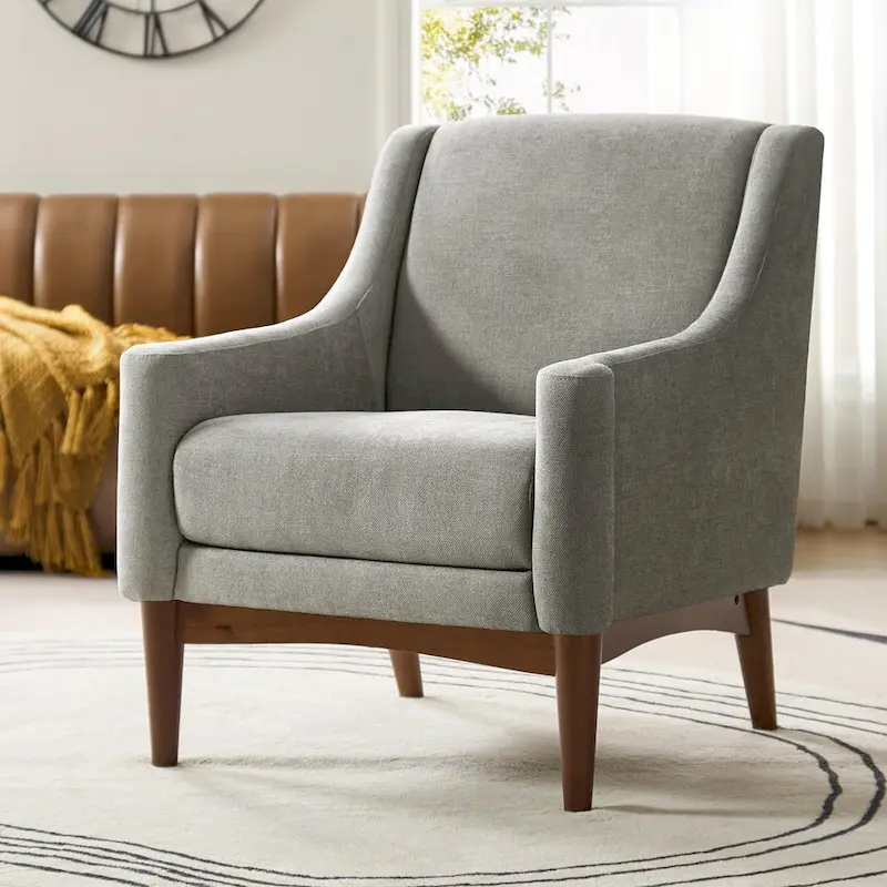 Francis Mid-century Modern Upholstered Armchair with Sloped Arms and Solid Wood Legs