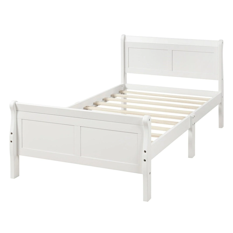 Twin/Full/Queen Wood Frame Sleigh Bed with Footboard