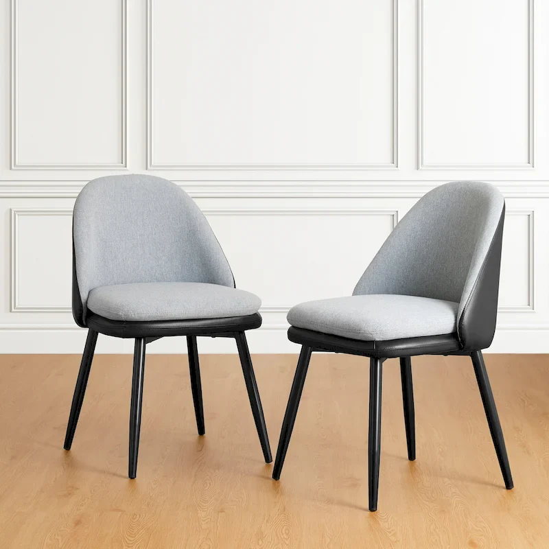 Glitzhome Modern Set of 2/4 PU Leather Mixed Fabric Dining Side Chairs with Metal Legs