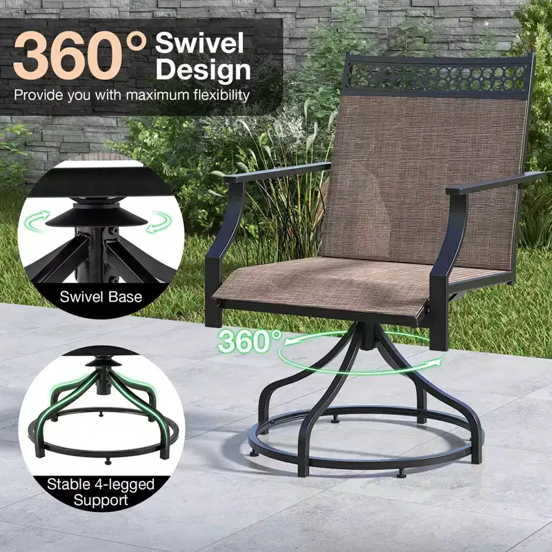 Costway Patio Swivel Dining Chairs Set of 2 with Quick-Drying Fabric and Metal Frame Brown/Gray