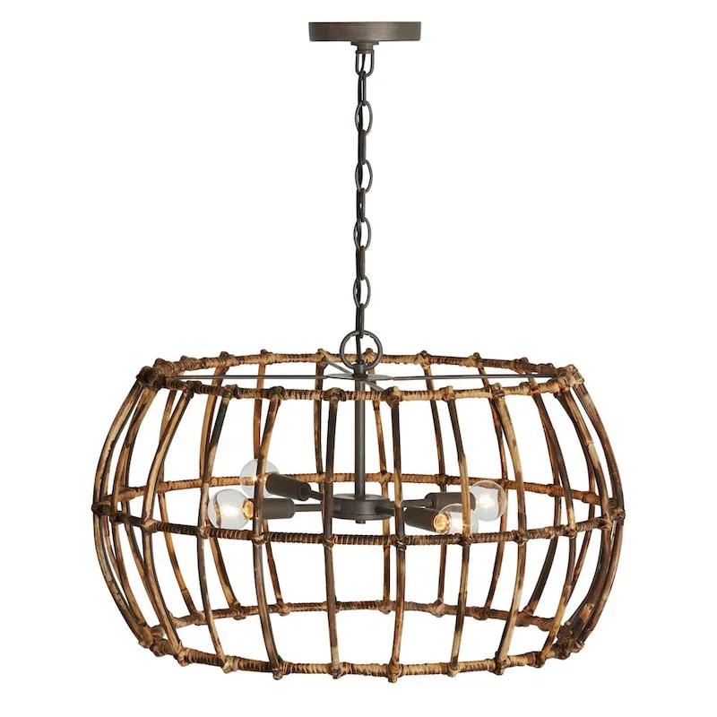 Sanibel 4-light Blazed Rattan/ Nordic Grey Hanging Pendant