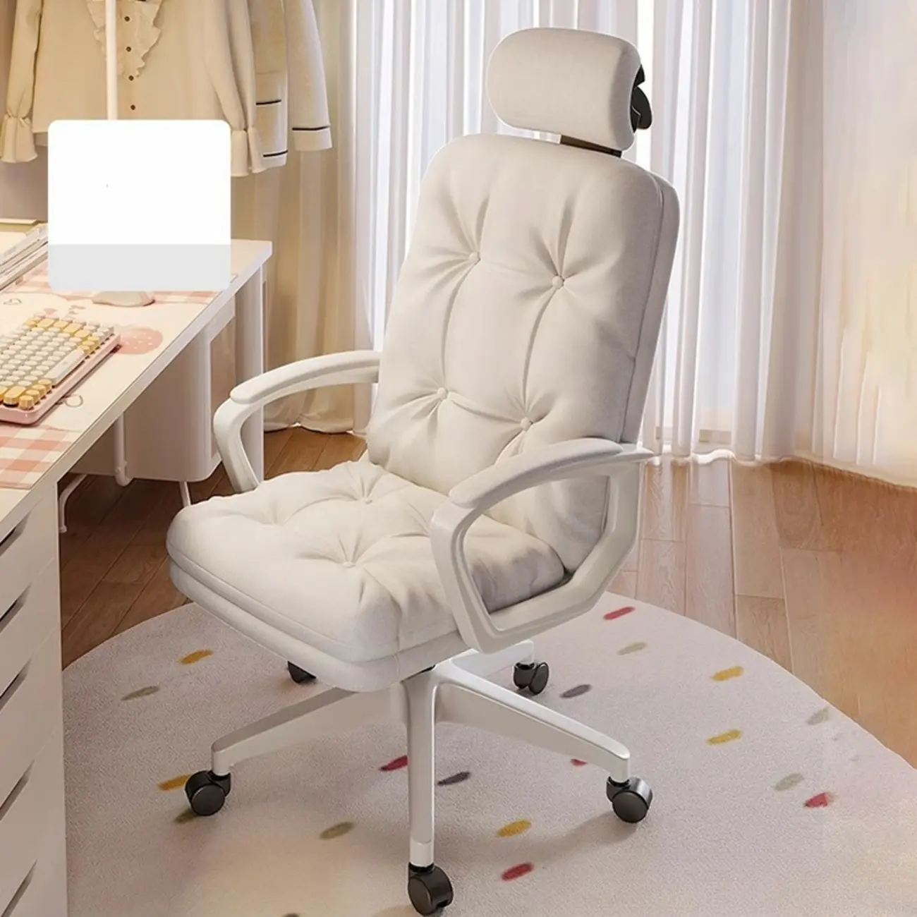 Modern White Leather Swivel Ergonomic Office Chair