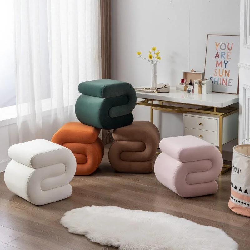 Velvet Fabric S-shape Ottoman Makeup Stool Footstool