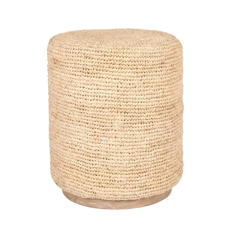 Handwoven Natural Raffia Ottoman Accent Table by East at Main