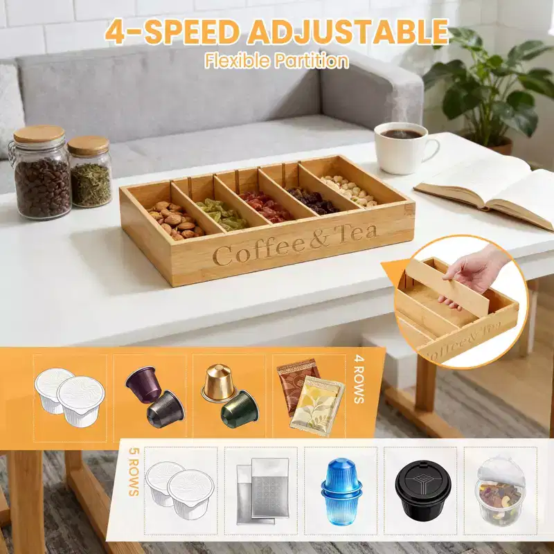 Wood Coffee Pod Holder for Countertop, Natural Wood K Cup Organizer, Holds 30+ Pods/Tea Bags, Space-Saving Coffee Station Decor